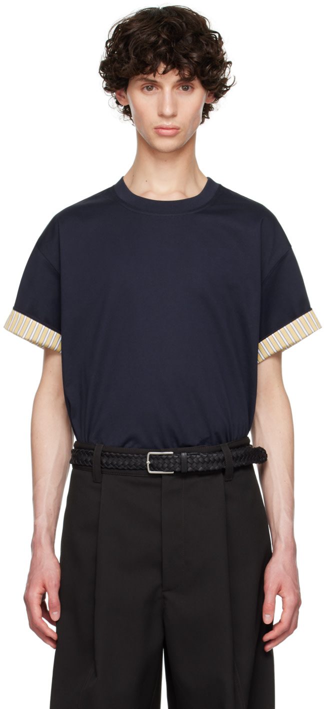Navy & Yellow Double Layer T-Shirt 242798M213001