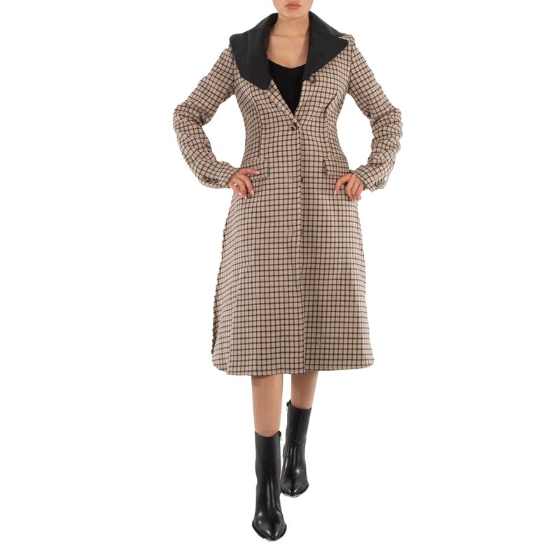 Ladies Clay Check-Print A-Line Coat