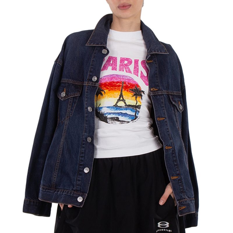 Hourglass Cotton Denim Jacket In Dark Indigo / Madder