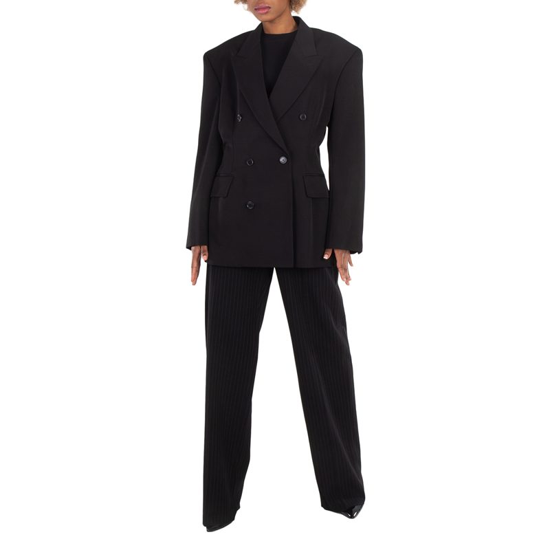 Double-Breasted Cinched Wool Blazer