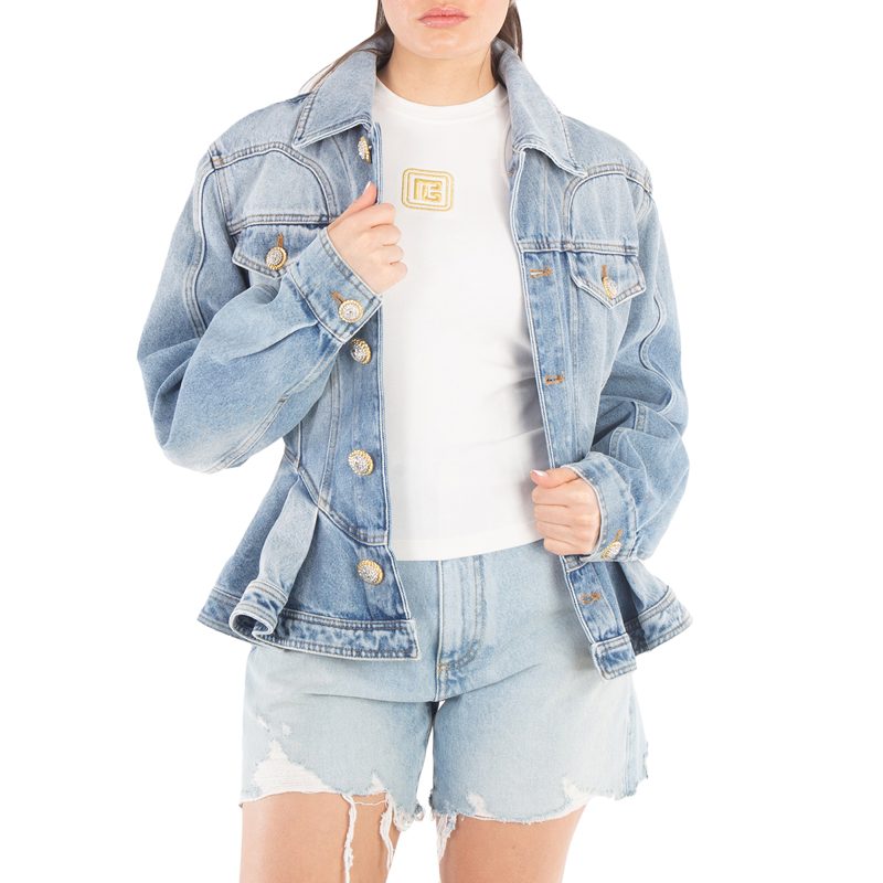 Logo-Buttons Pleated Denim Blazer