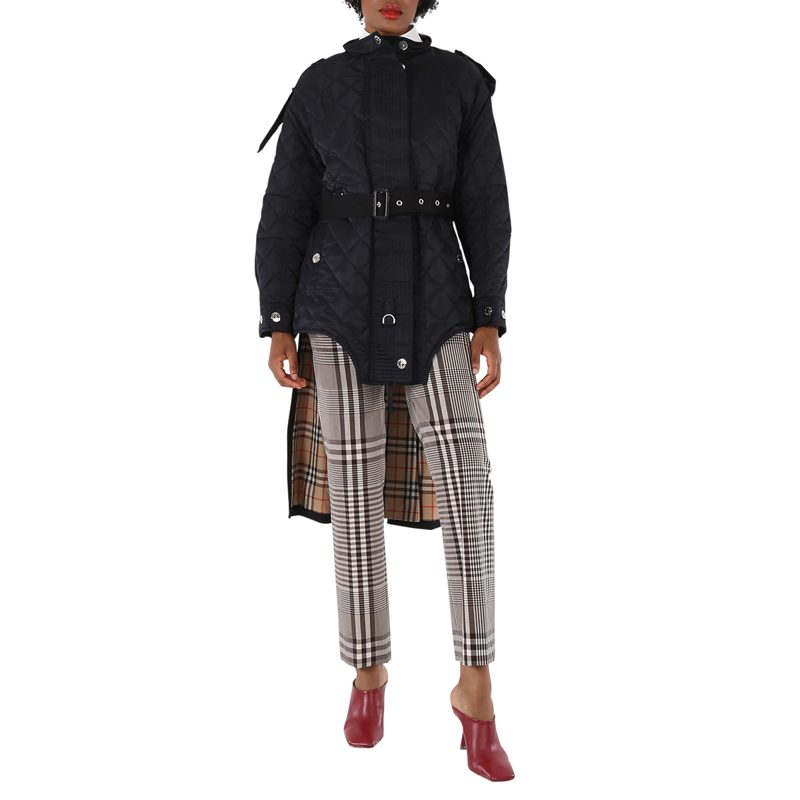 Quilted Nylon And Cotton Coat With Detachable Hood