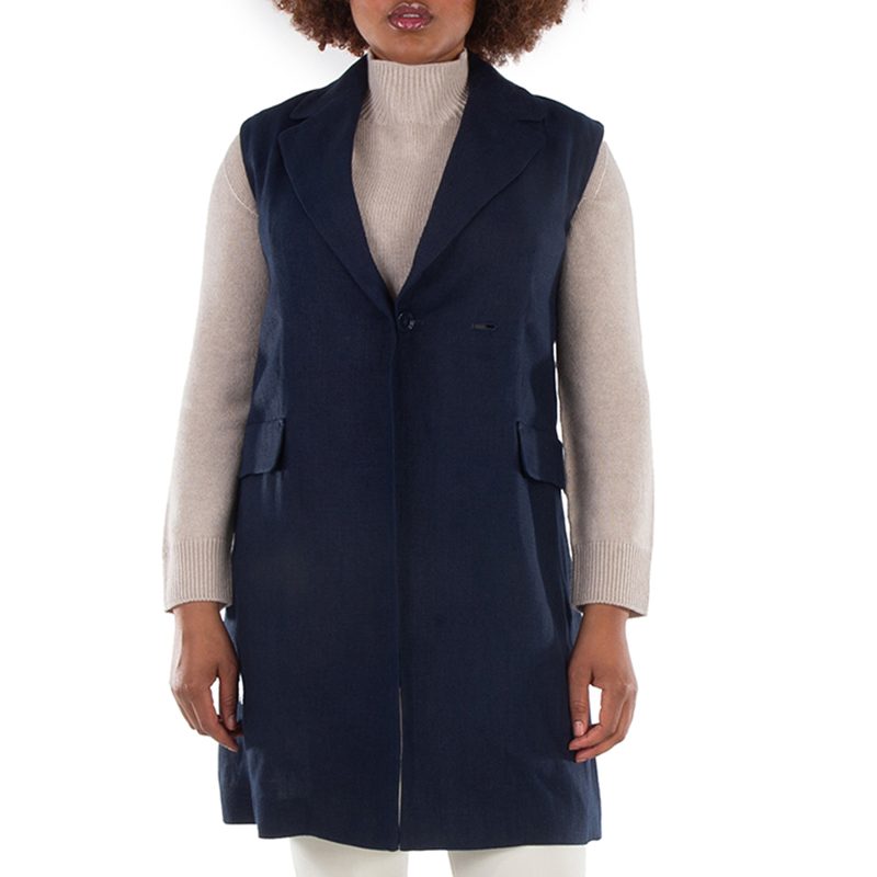 Navy Marie Long Linen Vest