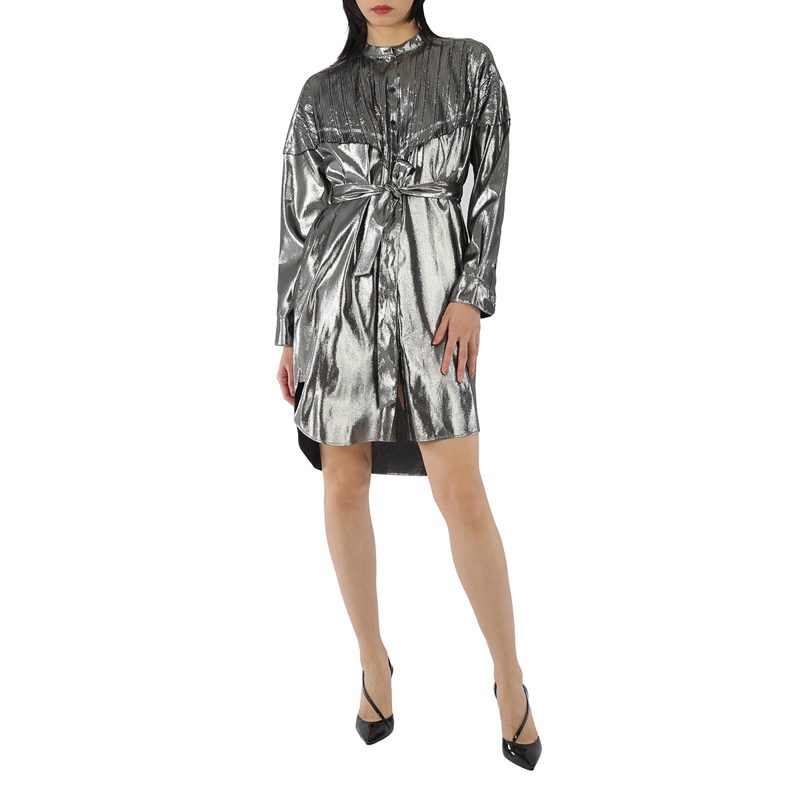 Ladies Silk Lurex Shirt Dress With Pleats