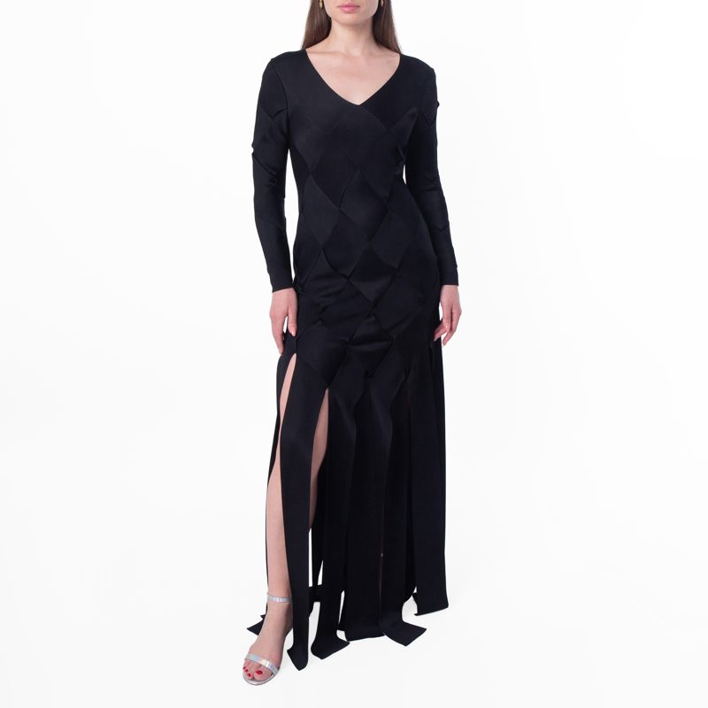 Ladies Black Anatori Long-sleeve Panelled Knit Gown