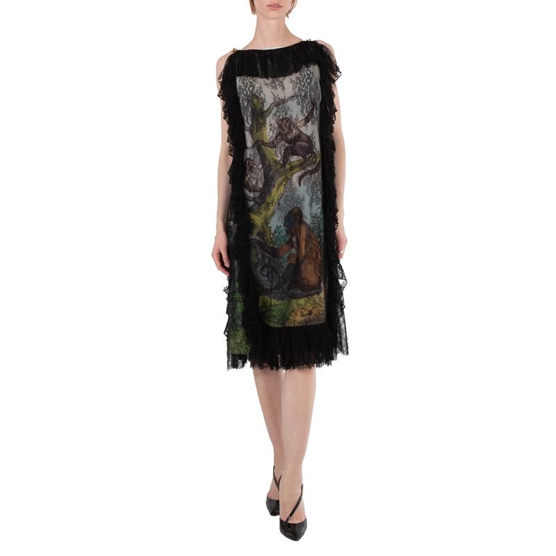 Ladies Light Opal Green Chantilly Lace and Monkey Print Shift Dress