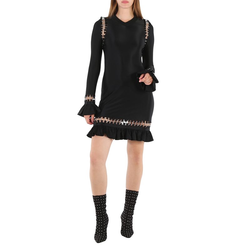 Ladies Black Ring Pierced Stretch Jersey Mini Dress