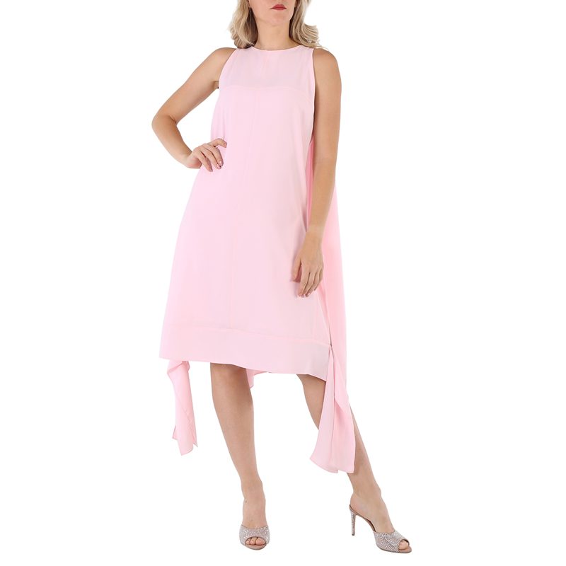 Pale Candy Pink Drape Detail Satin Crepe Shift Dress