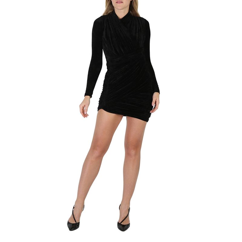 Black Velvet Jersey Draped Mini Dress
