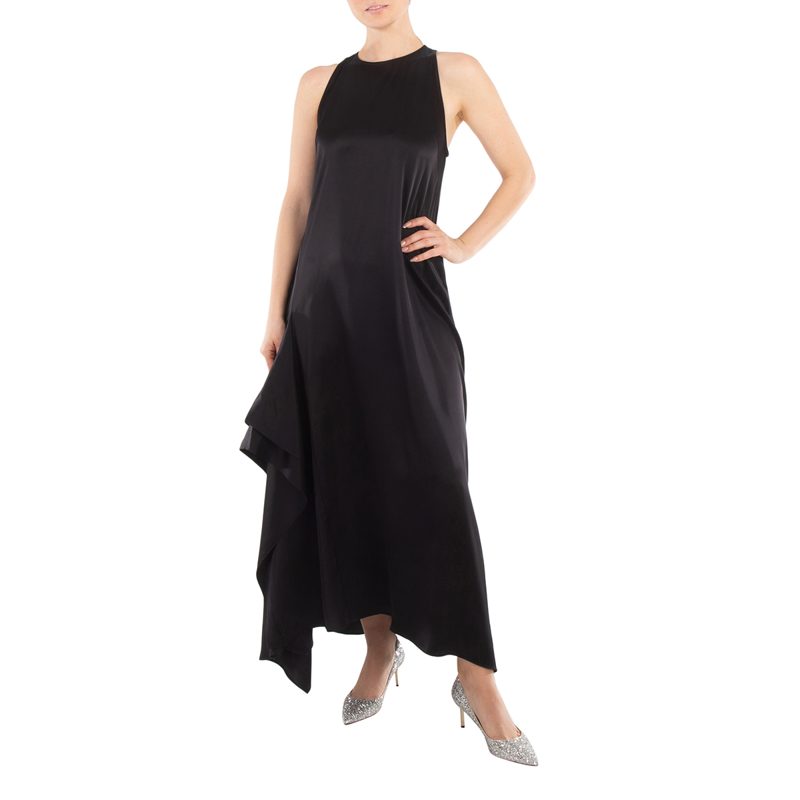 Sleeveless Draped Round Neck Midi Dress