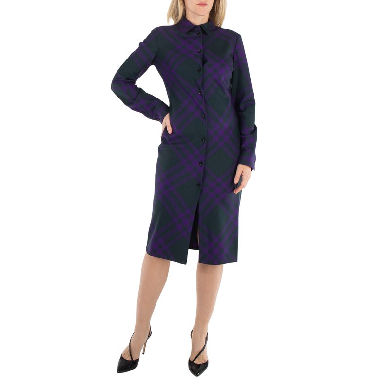 Long Sleeved Checked Wool Shirt Dress