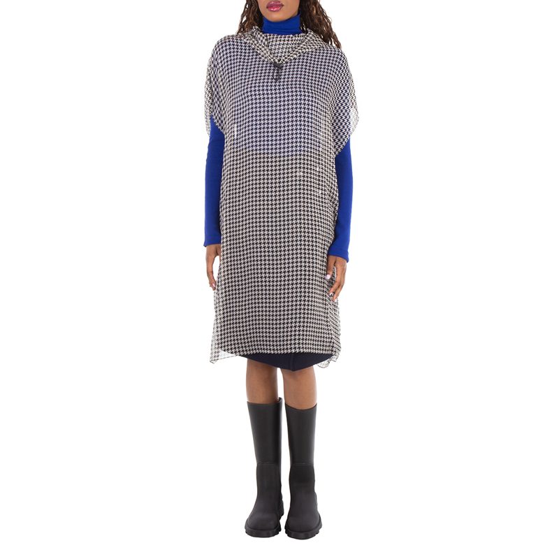 Monochrome Houndstooth Hooded Dress