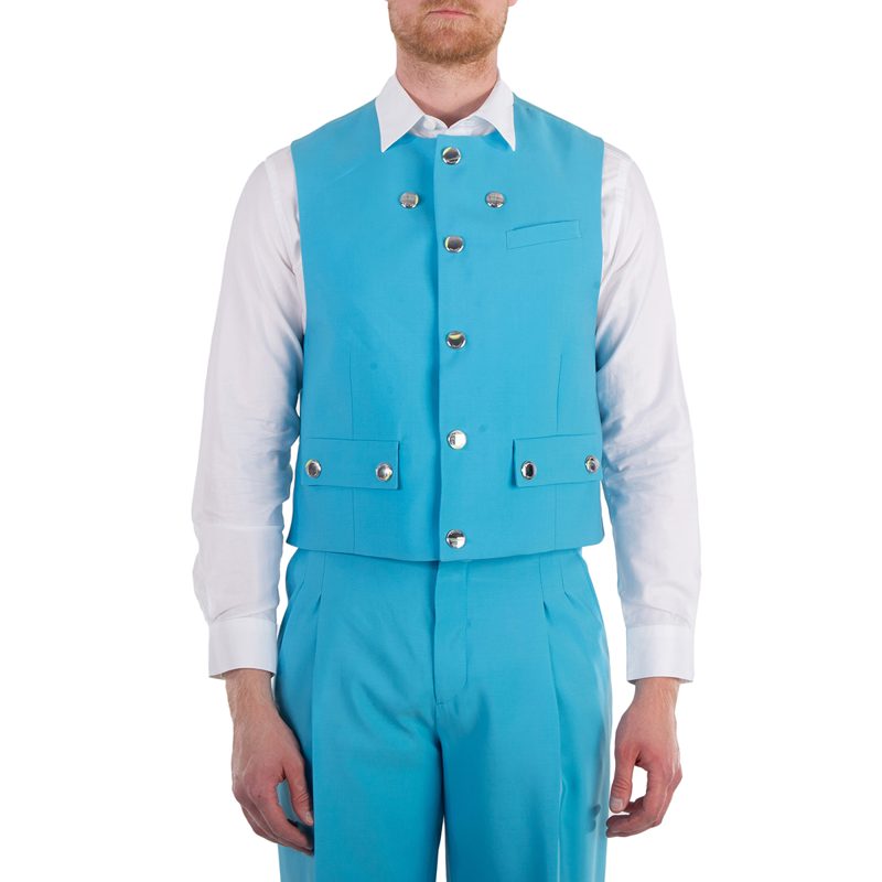 Mens Bright Opal Blue Round-Neck Wool Waistcoat_Bright Opal Blue
