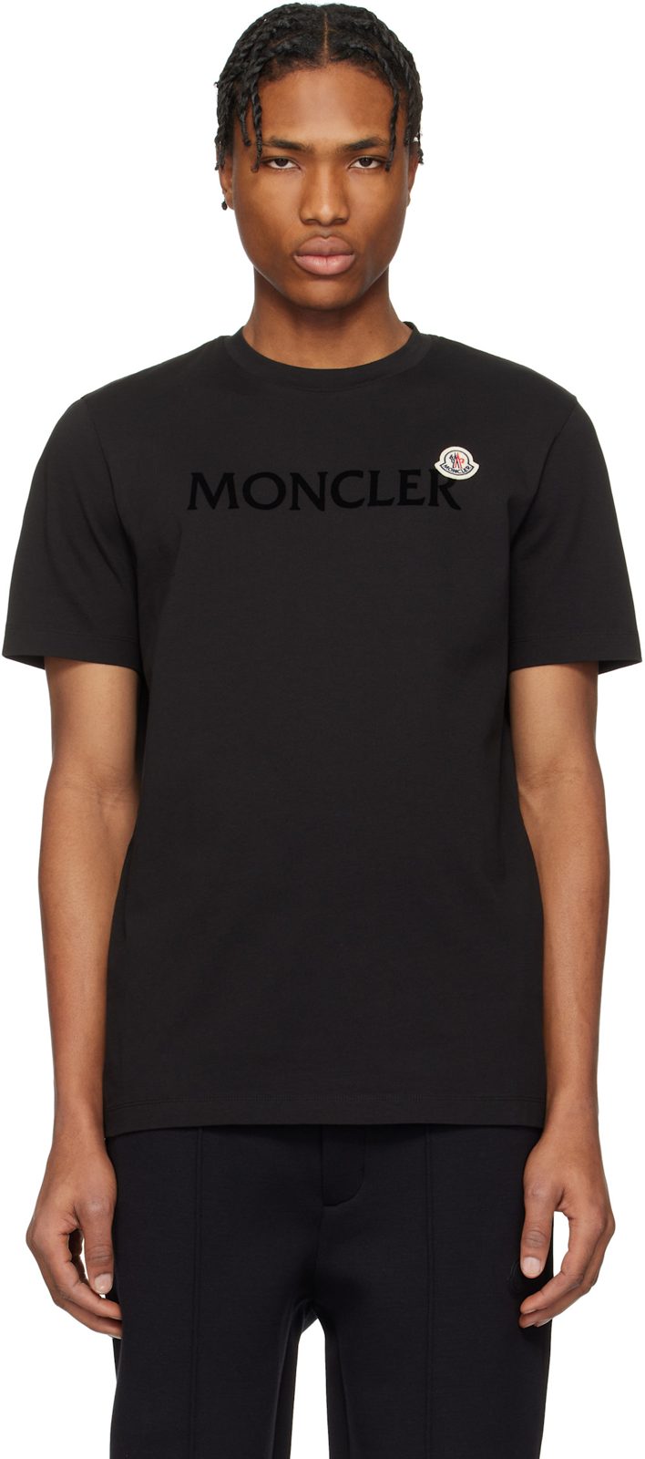 Black Flocked Logo Cotton T-shirt 251111M213114