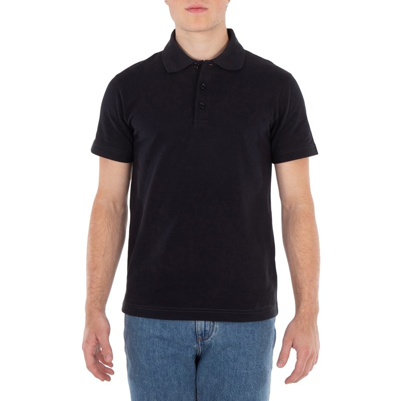 Logo Embroidered Straight Hem Cotton Polo Shirt_Black