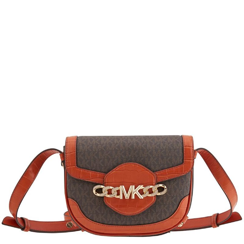 Michael Kors Hally Signature Logo-print Saddle Crossbody Bag_Orange