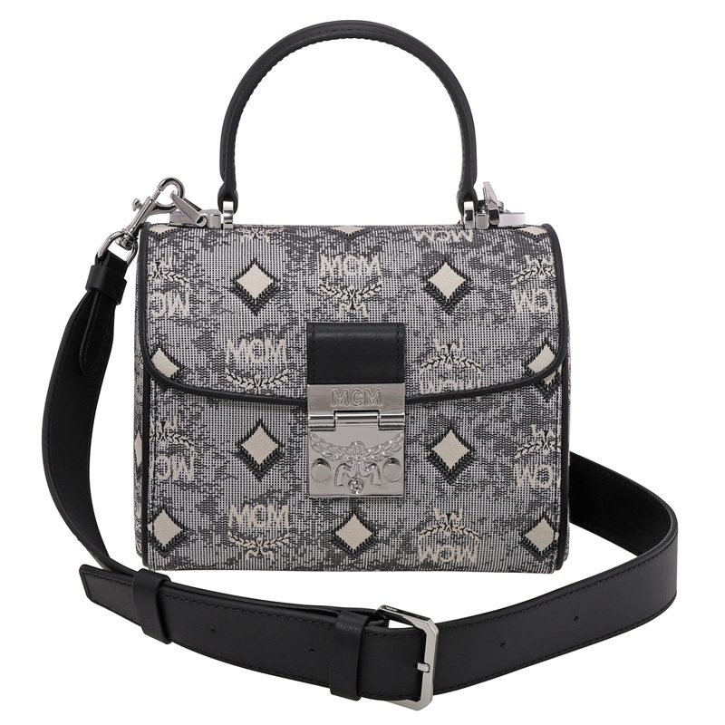 MCM Ladies Grey Satchel in Vintage Jacquard Monogram_Grey