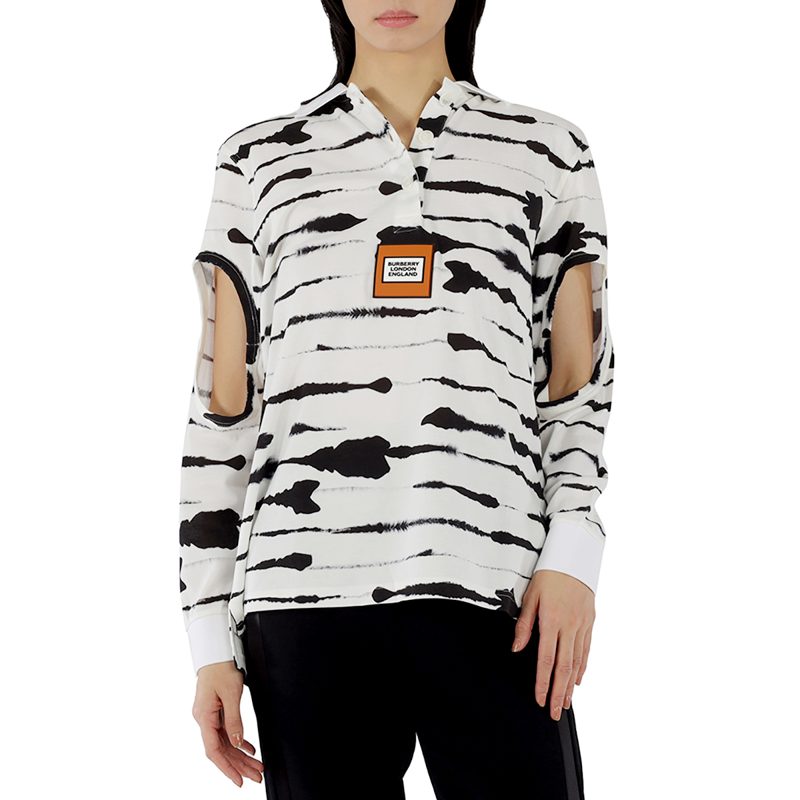 Ladies Monochrome Watercolor Printed Cotton Polo Shirt