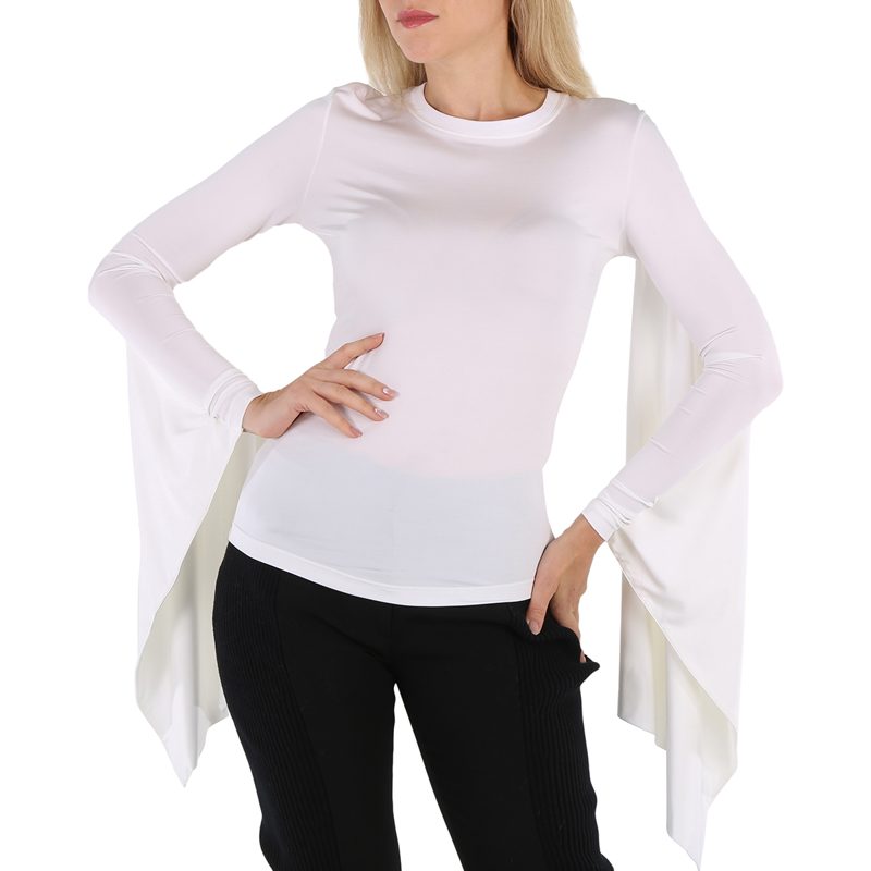 Optic White Long-Sleeve Exaggerated Panel Draped Top
