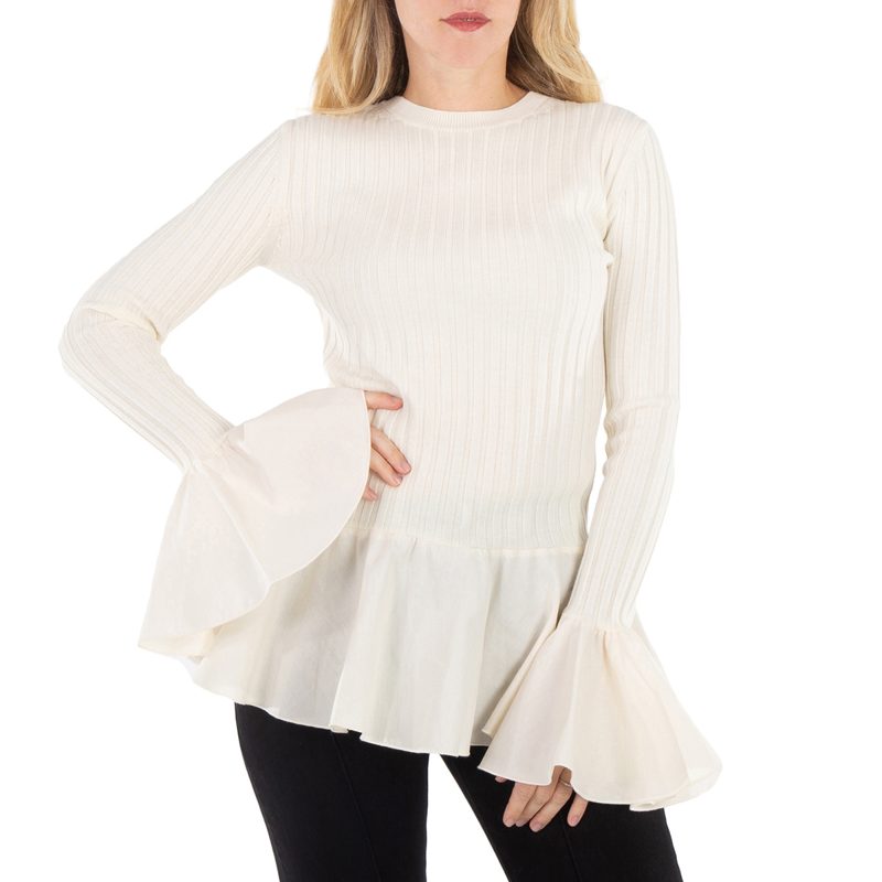 Contrast Woven Hem Knit Top