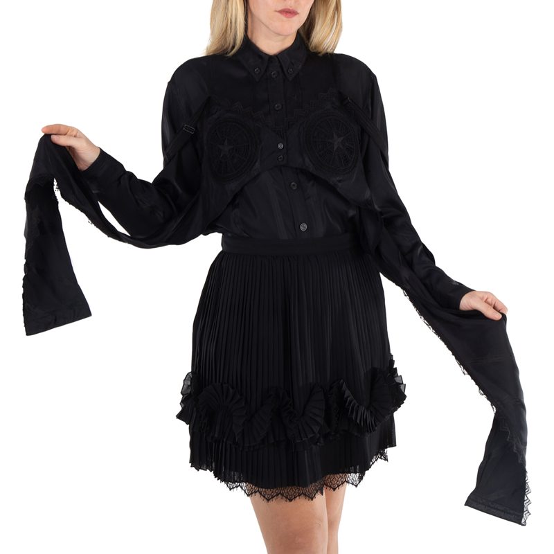Ladies Black Thorn Vine Viscose Silk Jacquard Reconstructed Shirt