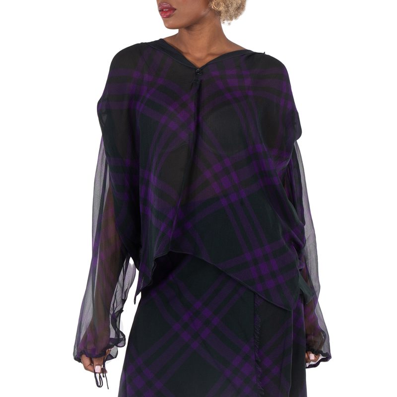 Check Pattern Silk Blouse