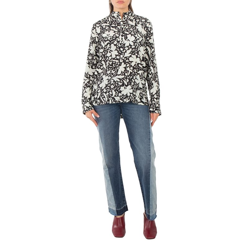 Black Silk Forest Floral Print Shirt