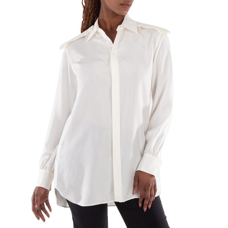 Long-Sleeved Classic Collar Silk Shirt