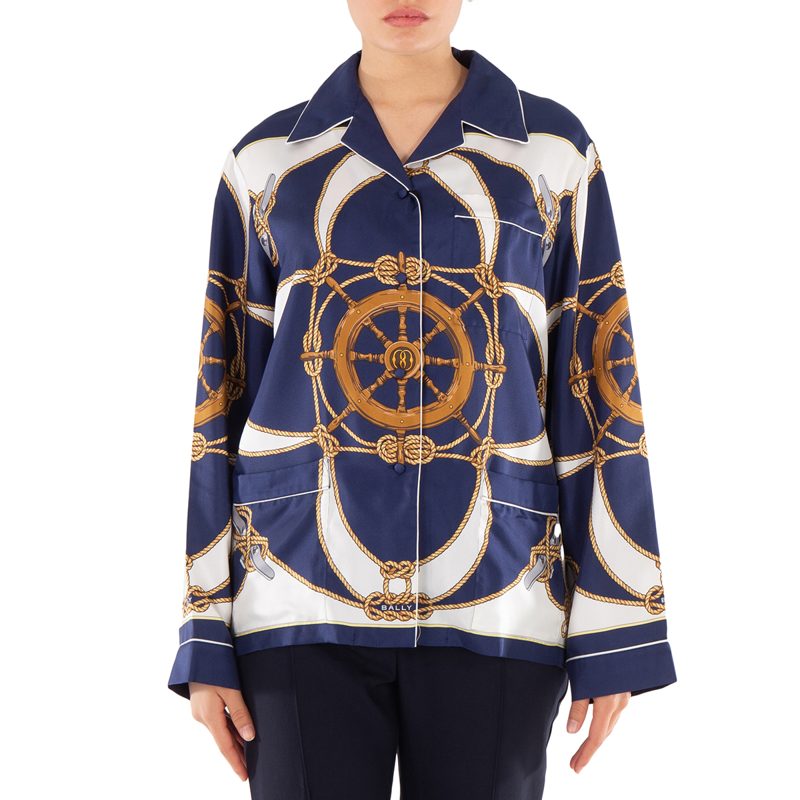 Graphic-Print Notched-Collar Silk Shirt