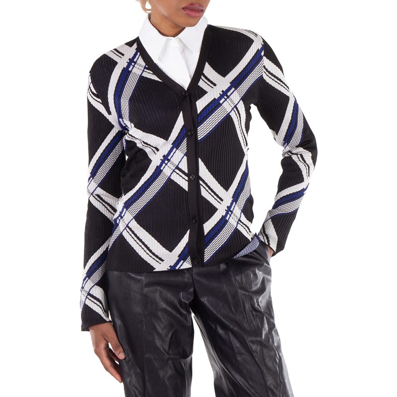 Check-Jacquard V-Neck Silk Cardigan