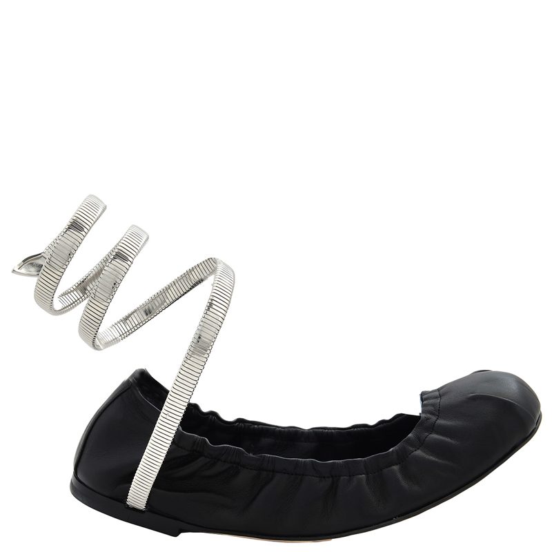 Rene Caovilla Juniper Ballerina Flats_Black Lamb/Silver Metal Snake