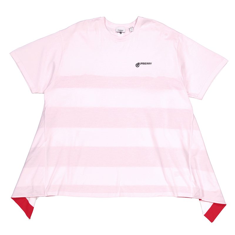 Pale Pink Striped Cape Detail Cotton Oversized T-shirt