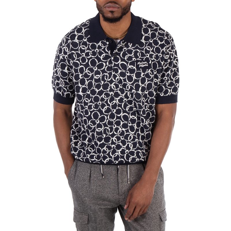 Maison Kitsune Abstract Daisy Jacquard Polo Shirt_Blue