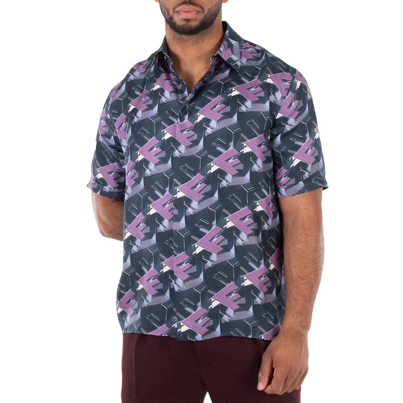 FF Motif Italian-Style Silk Shirt_Lilac