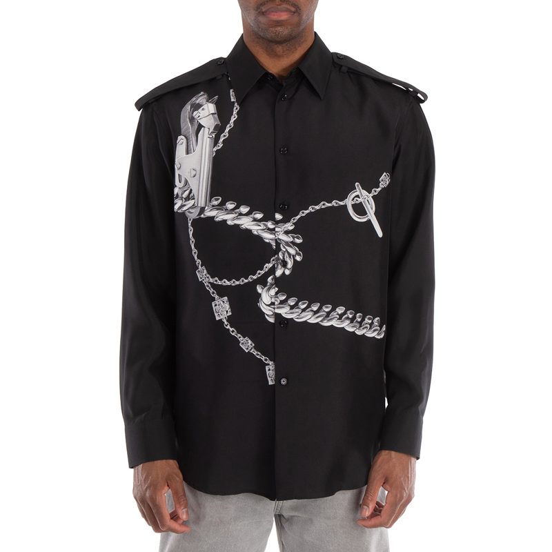 Knight Hardware Print Silk Shirt_Silver/Black