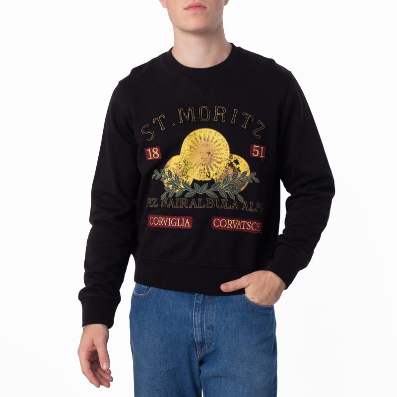 Mens Black St. Moritz Graphic Print Cotton Sweatshirt