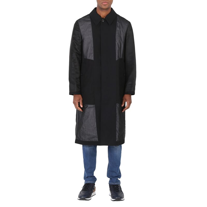 Mens Panelled Cotton Gabardine Car Coat In Black