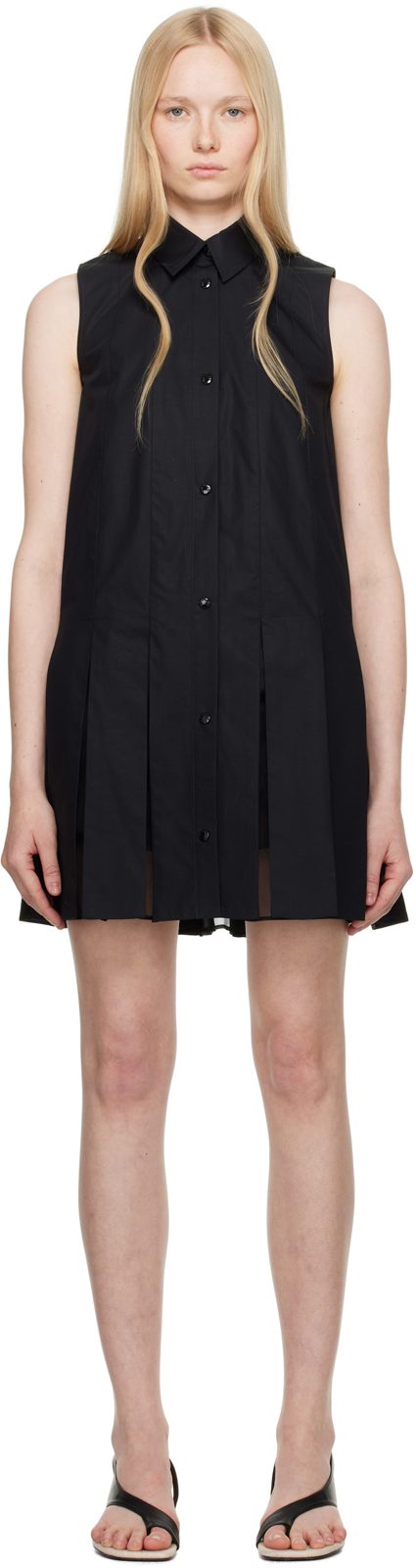 Black Cotton & Silk Shirt Minidress 251111F052003