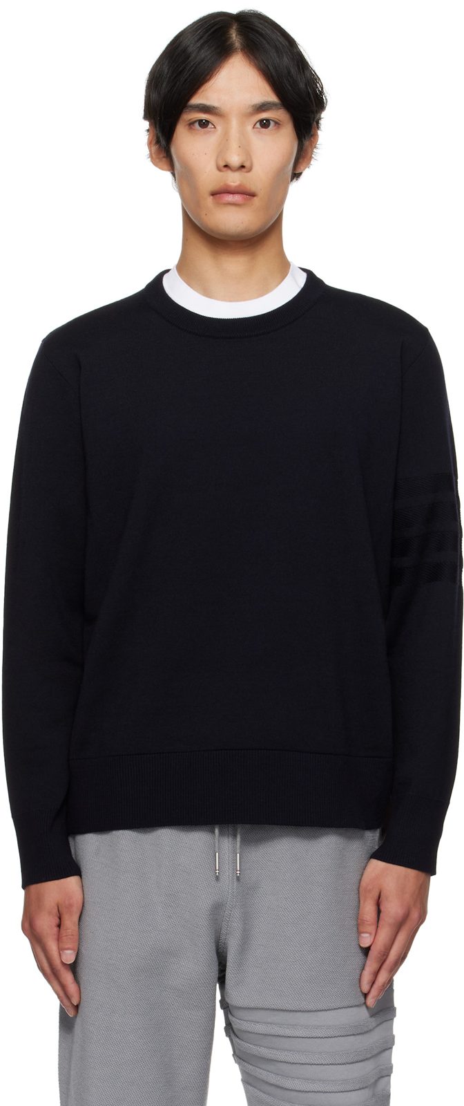Navy Double Face Crew New 4-Bar Sweater 252381M201009