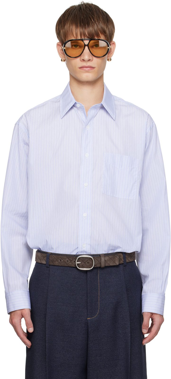 Blue Stripe Cotton Poplin Shirt 252798M192004