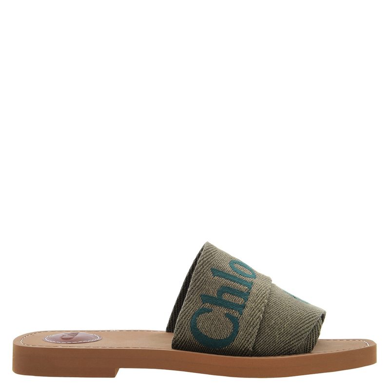 Chloe Woody Logo Flat Mules in Sweet Khaki_Sweet Khaki