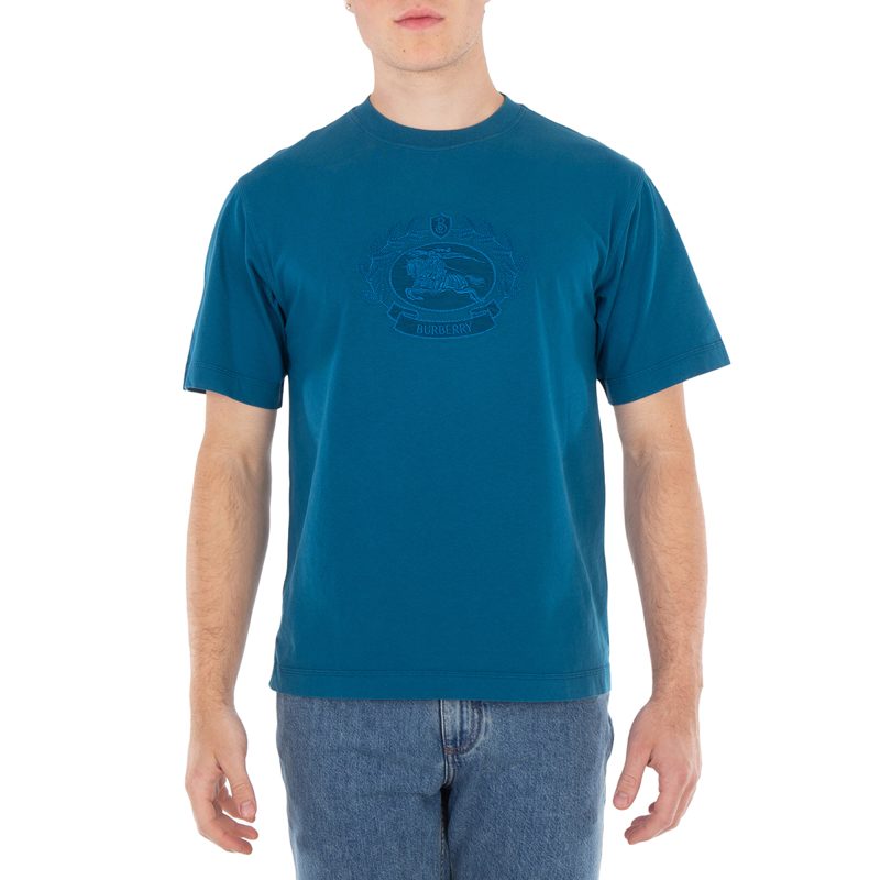 Oak Leaf Crest Embroidered Cotton Crewneck T-Shirt_Kingfisher