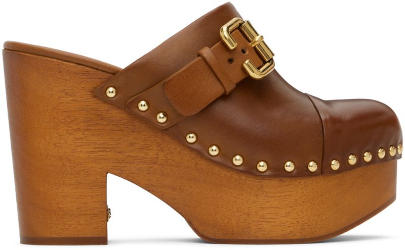 Chloe Brown Jeannette Wedge Clogs 242338F121002