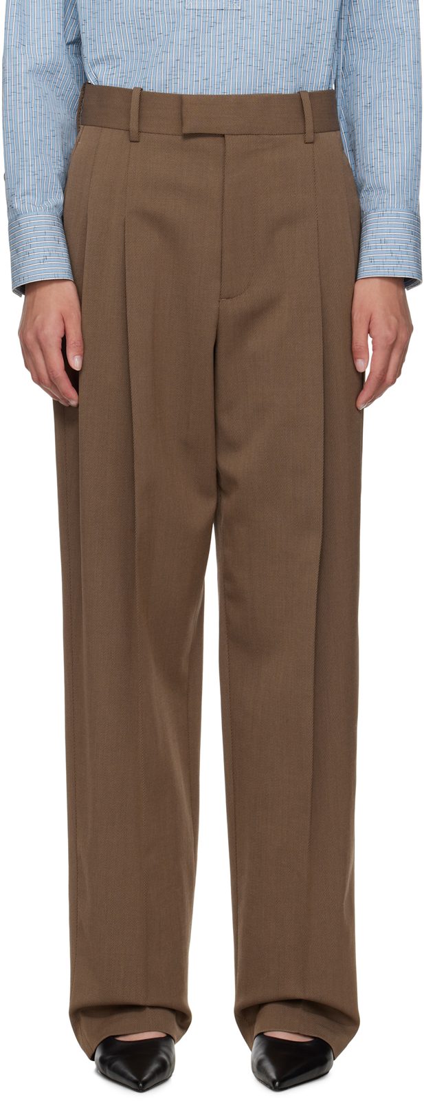 Brown Wool Straight Trousers 251798F087003