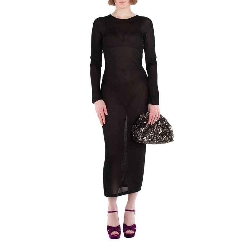 Knit Slashed Back Transparent Midi Dress