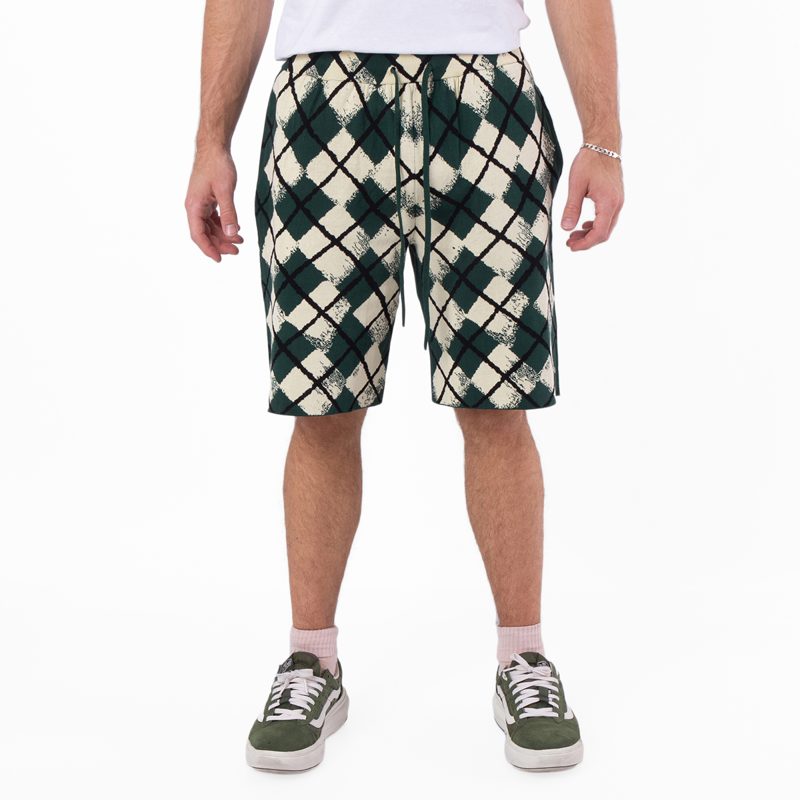 Knitted Argyle Pattern Cotton Shorts