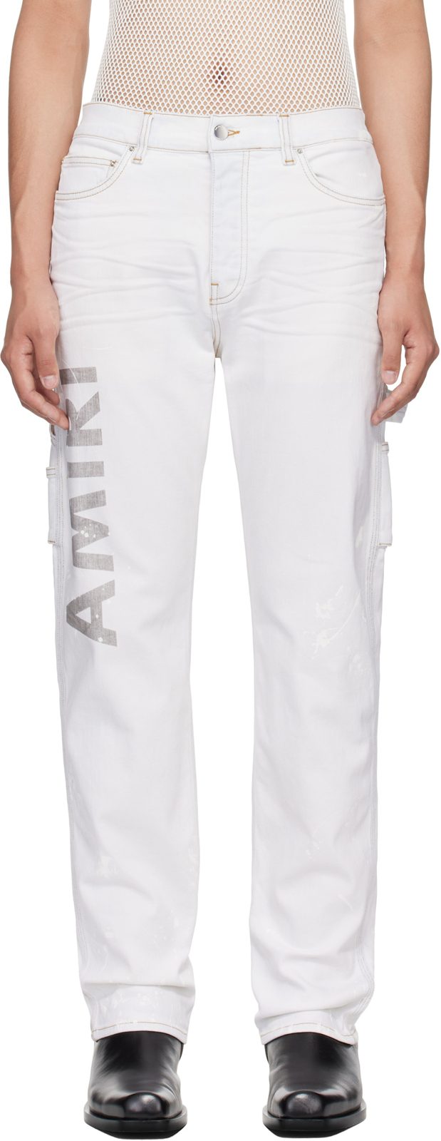Blue Army Logo Painted Slim Workman Jeans 252886M186012