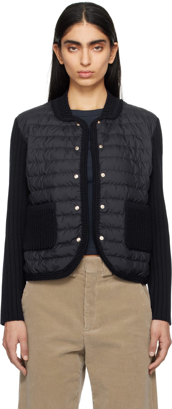 Navy Padded Wool Down Cardigan 251111F063023