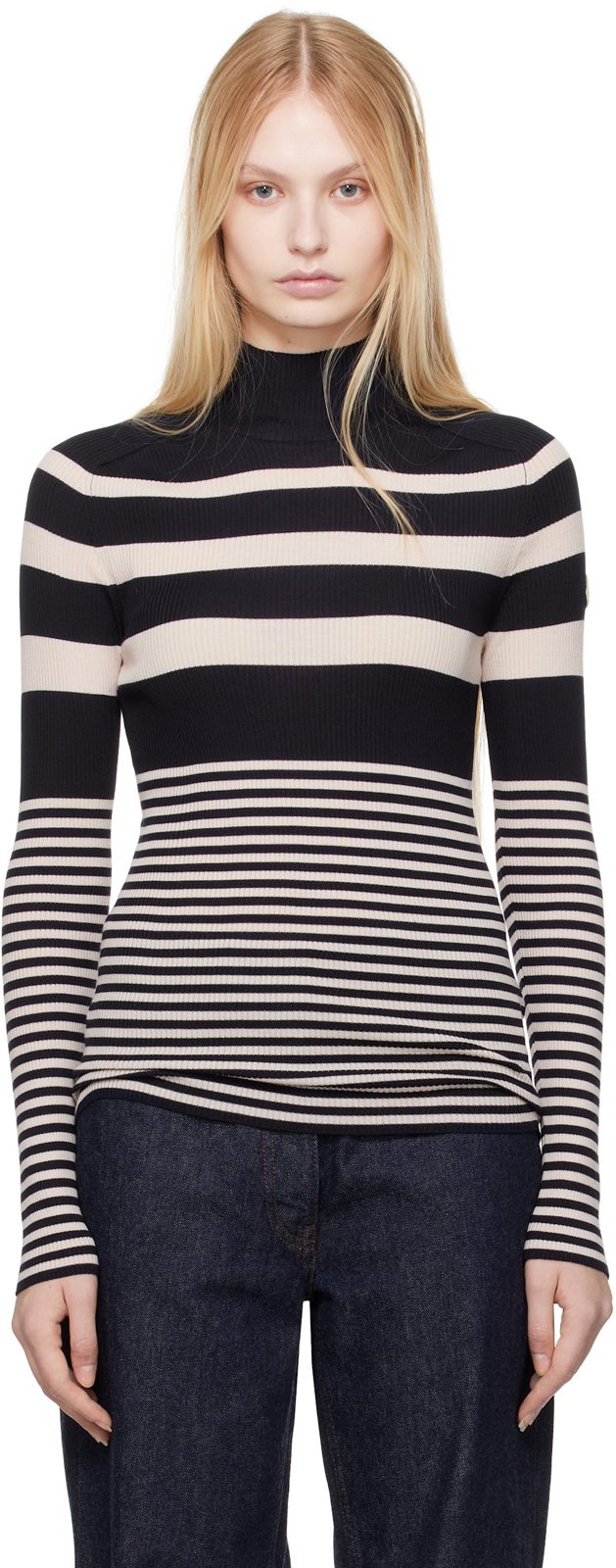 White & Blue Striped Wool Turtleneck 251111F099000