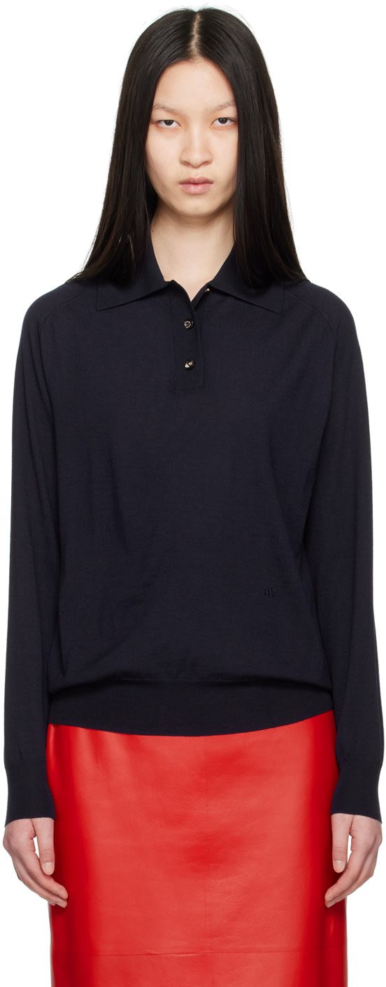 Navy Exposed Seam Polo 242798F108002